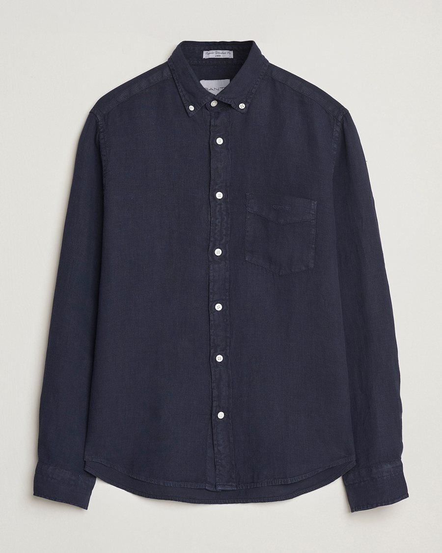 Herr | Skjortor | GANT | Regular Fit Garment Dyed Linen Shirt Evening Blue