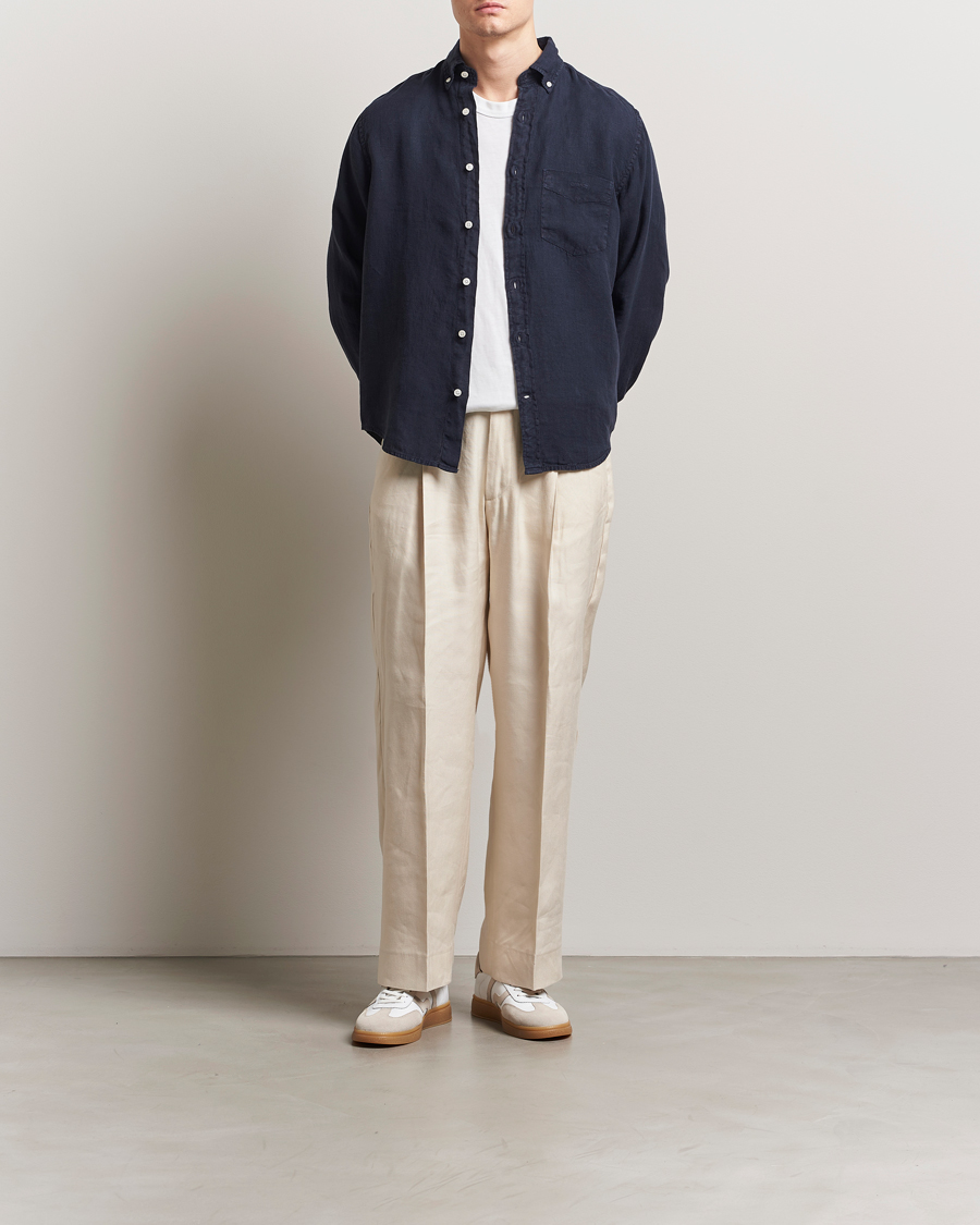 Herr | Skjortor | GANT | Regular Fit Garment Dyed Linen Shirt Evening Blue