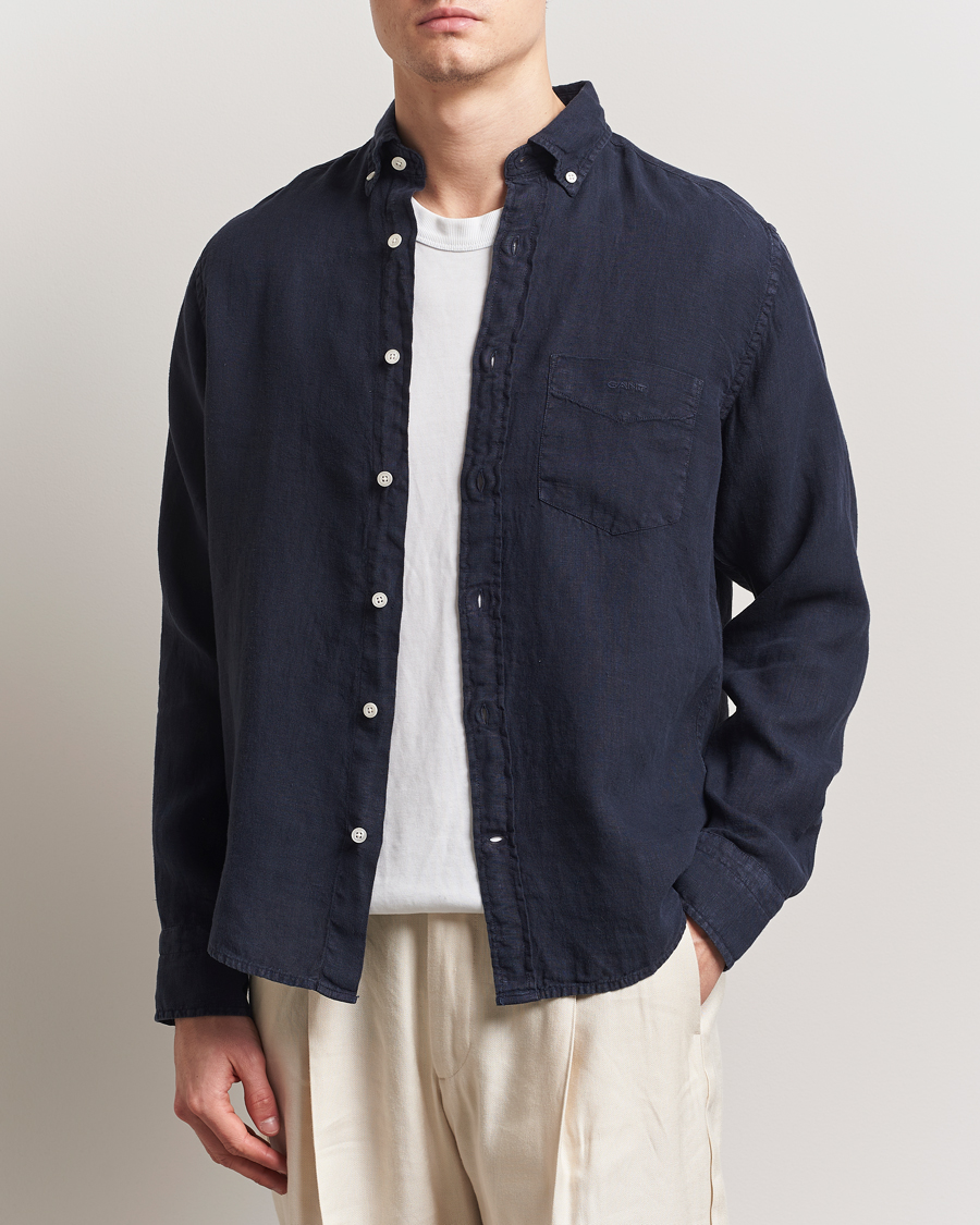 Herr | Skjortor | GANT | Regular Fit Garment Dyed Linen Shirt Evening Blue