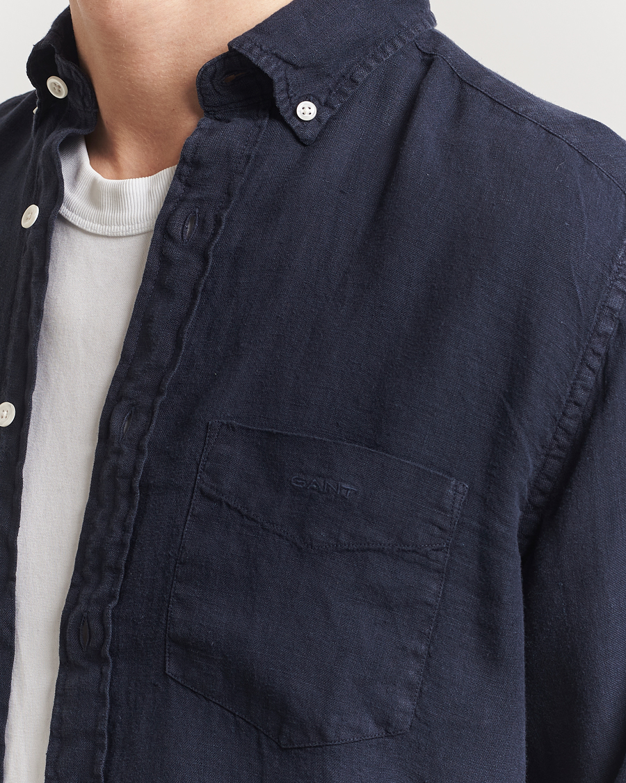 Herr | Skjortor | GANT | Regular Fit Garment Dyed Linen Shirt Evening Blue