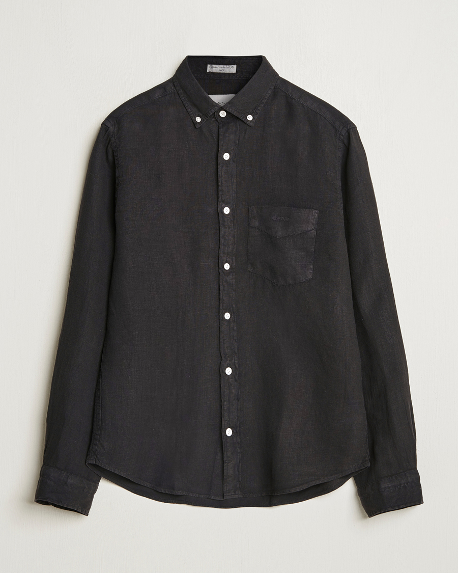 Herr | Skjortor | GANT | Regular Fit Garment Dyed Linen Shirt Black