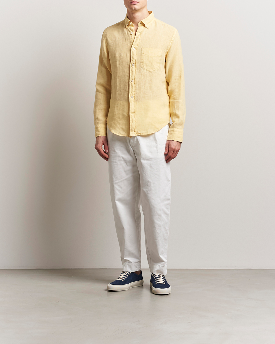 Herr | Skjortor | GANT | Regular Fit Garment Dyed Linen Shirt Dusty Yellow