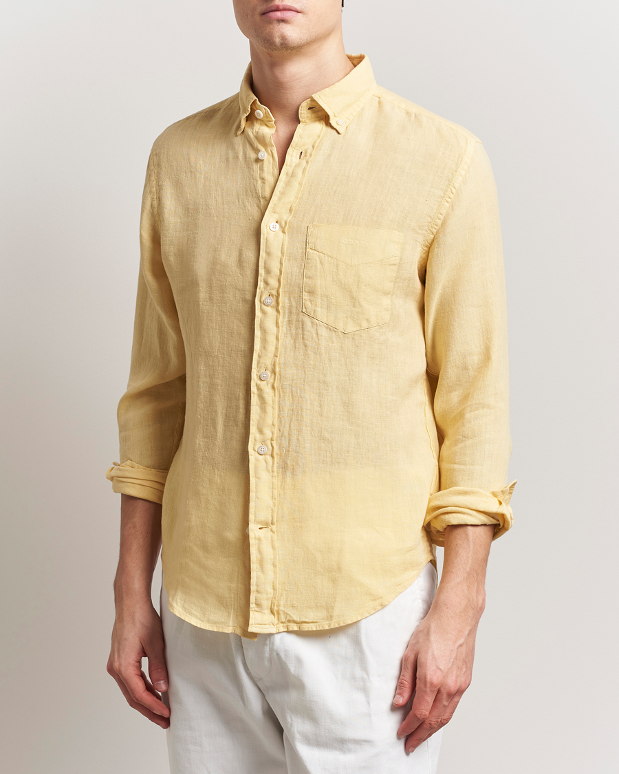 Herr | Skjortor | Gant | Regular Fit Garment Dyed Linen Shirt Dusty Yellow
