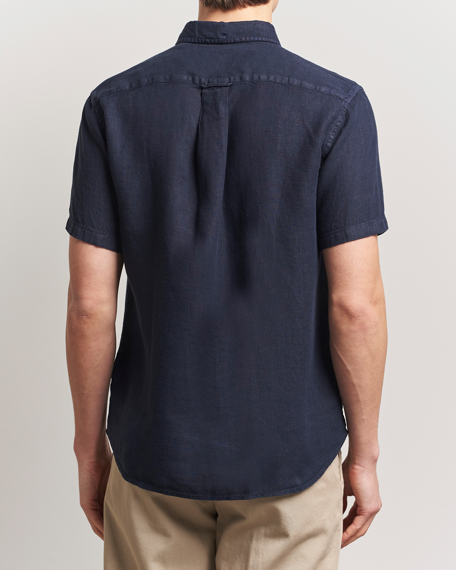 Herr | Skjortor | Gant | Regular Fit Garment Dyed Short Sleeve Linen Shirt Evening Blue