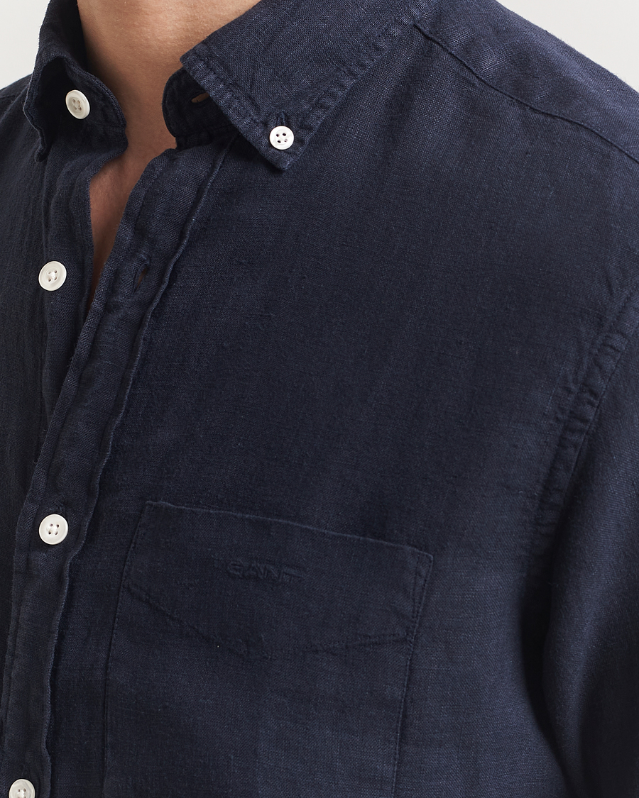 Herr | Skjortor | Gant | Regular Fit Garment Dyed Short Sleeve Linen Shirt Evening Blue