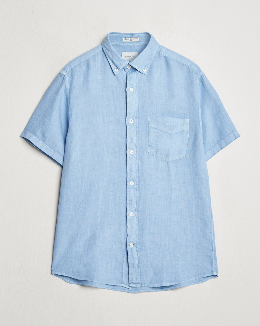 Herr | Skjortor | Gant | Regular Fit Garment Dyed Short Sleeve Linen Shirt Capri Blue