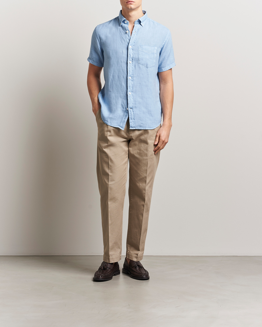 Herr | Skjortor | Gant | Regular Fit Garment Dyed Short Sleeve Linen Shirt Capri Blue