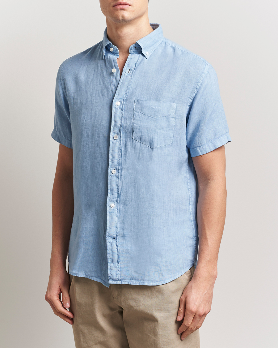 Herr | Skjortor | GANT | Regular Fit Garment Dyed Short Sleeve Linen Shirt Capri Blue