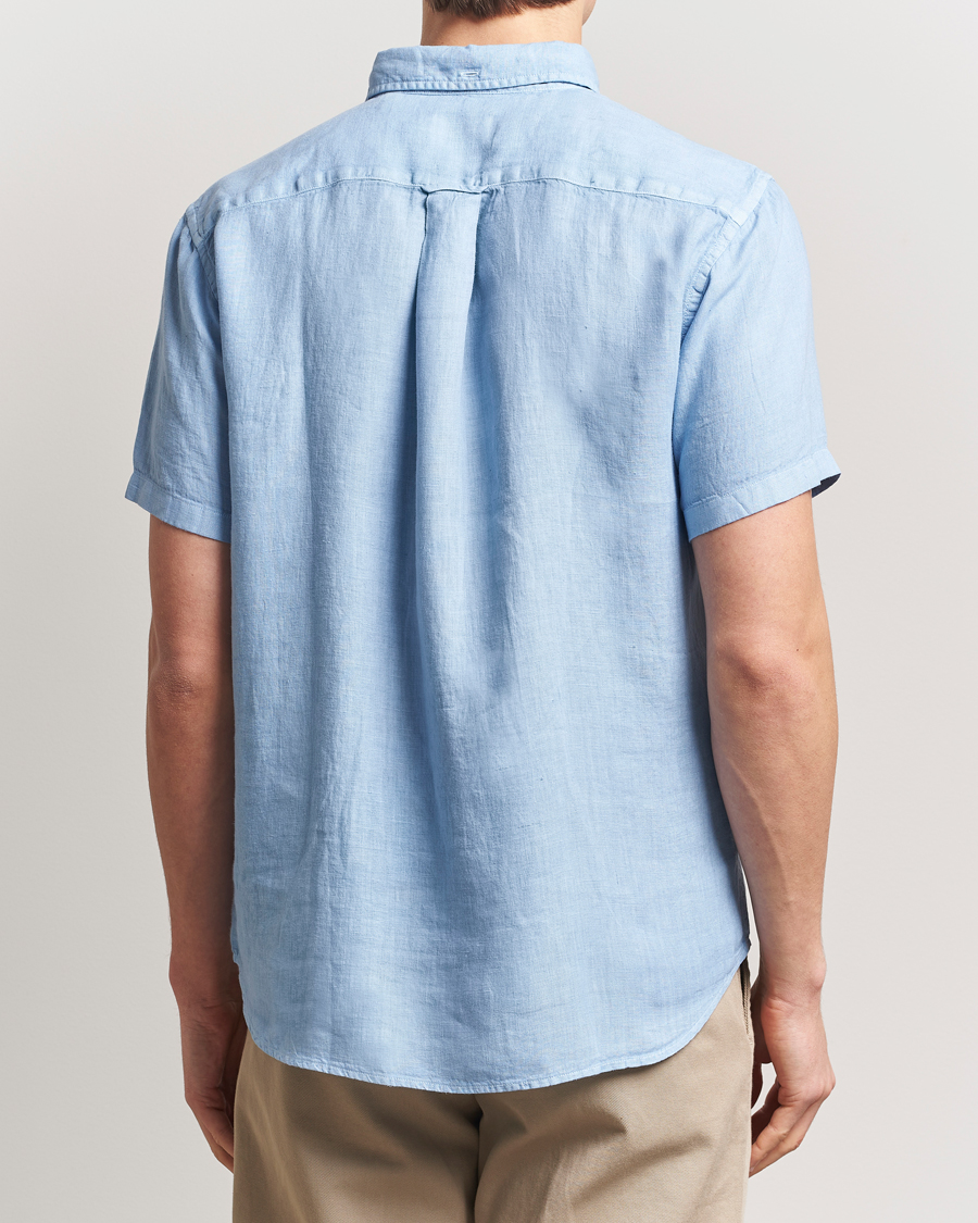 Herr | Skjortor | Gant | Regular Fit Garment Dyed Short Sleeve Linen Shirt Capri Blue