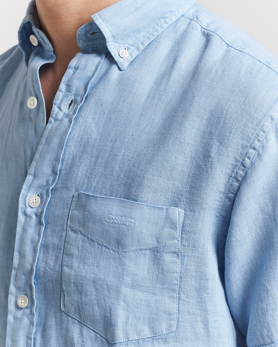 Herr | Skjortor | Gant | Regular Fit Garment Dyed Short Sleeve Linen Shirt Capri Blue