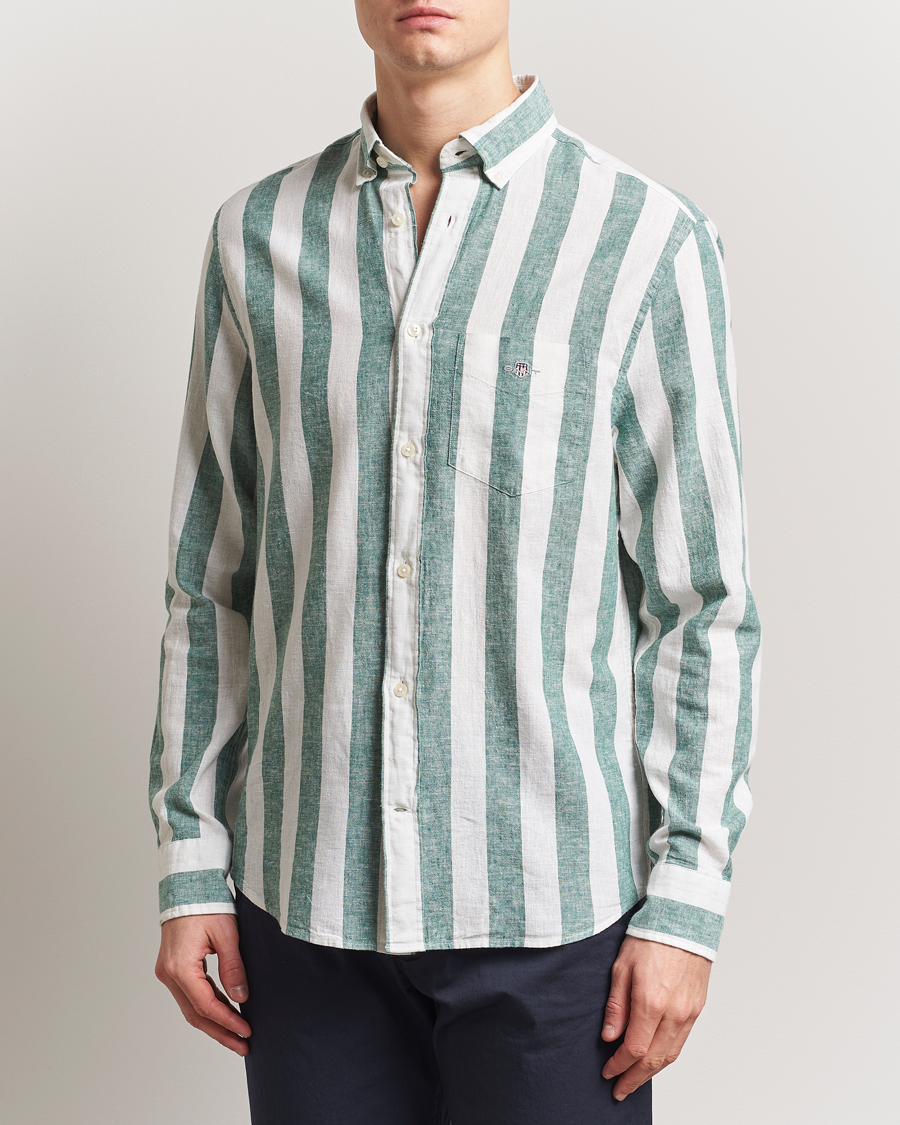 Herr | Skjortor | GANT | Cotton/Linen Wide Striped Shirt Woody Green