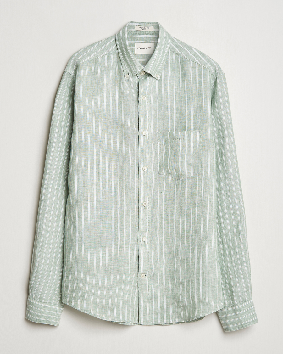 Herr | Skjortor | GANT | Regular Fit Linen Striped Shirt Kalamata Green