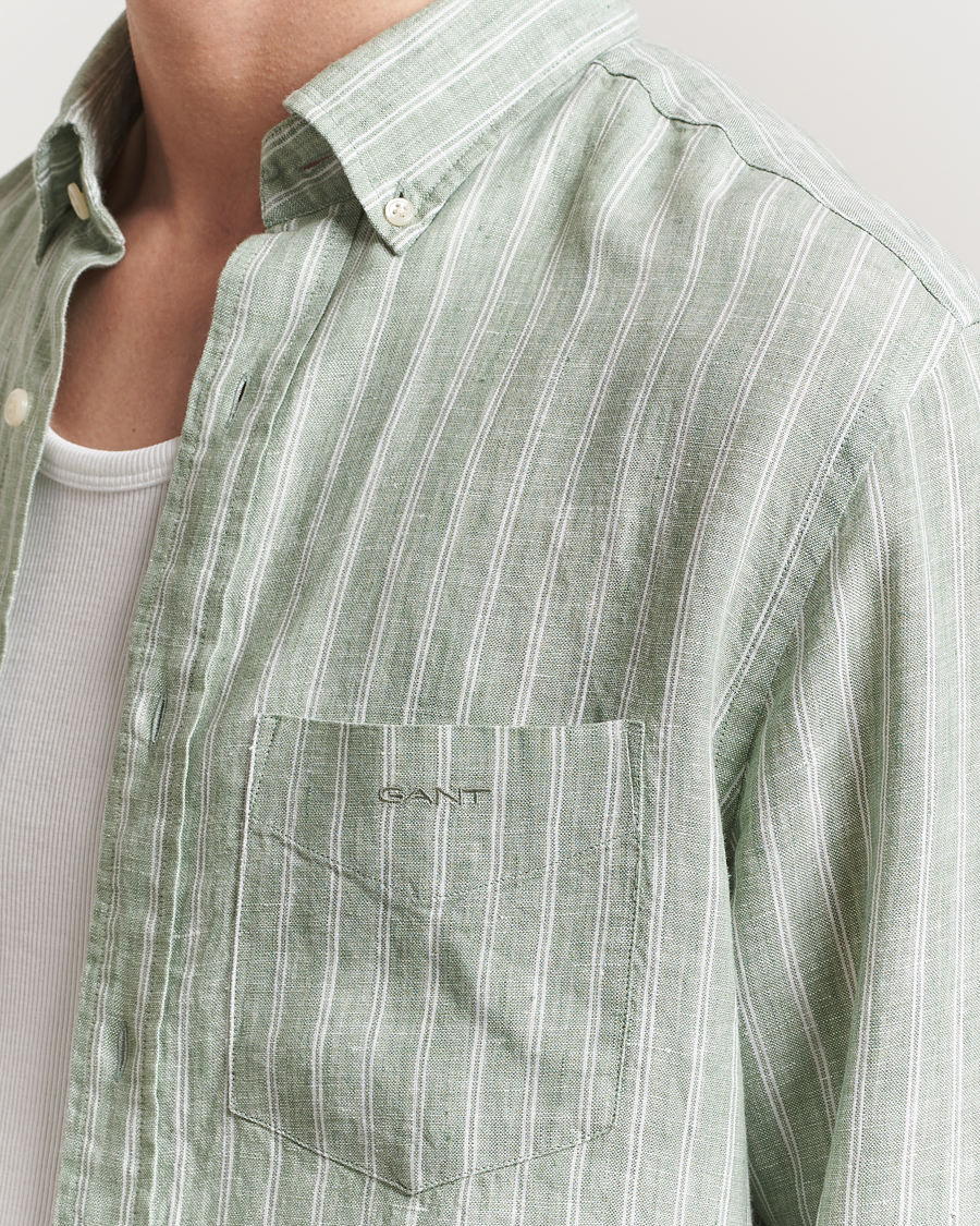 Herr | Skjortor | GANT | Regular Fit Linen Striped Shirt Kalamata Green