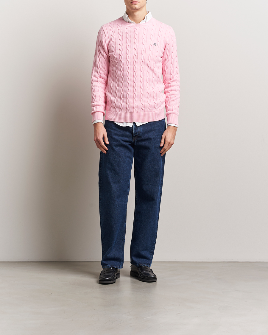 Herr | Tröjor | GANT | Cotton Cable Crew Neck Pullover California Pink