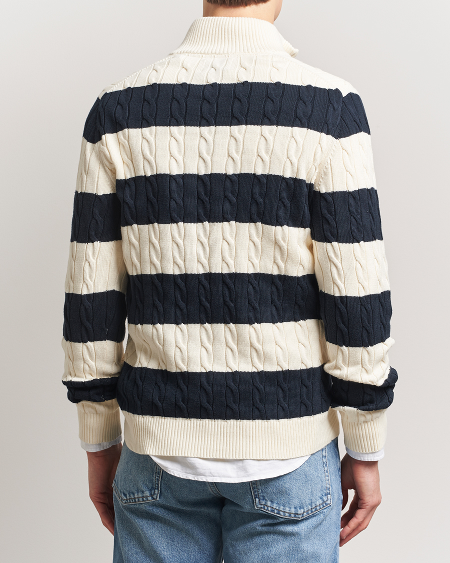 Herr | Tröjor | GANT | Cotton Striped Cable Half Zip Evening Blue