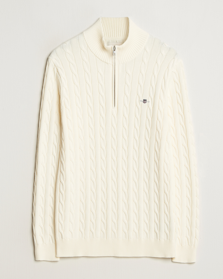 Herr | Tröjor | Gant | Cotton Cable Half Zip Cream