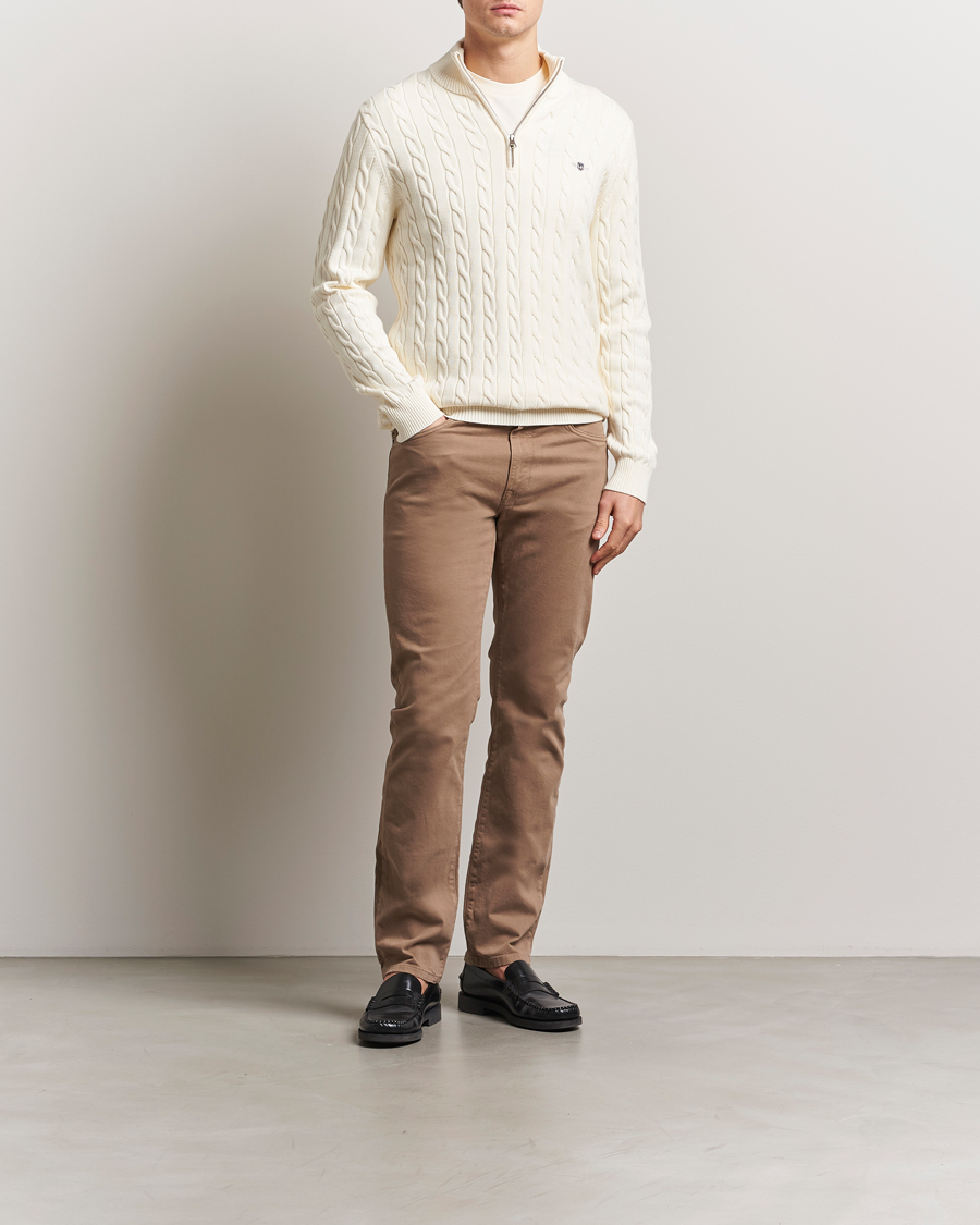Herr | Tröjor | Gant | Cotton Cable Half Zip Cream