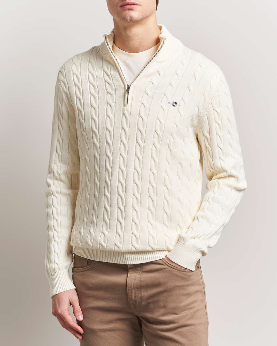 Herr | Tröjor | Gant | Cotton Cable Half Zip Cream