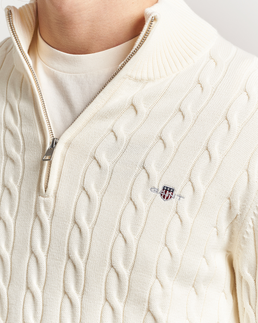 Herr | Tröjor | Gant | Cotton Cable Half Zip Cream