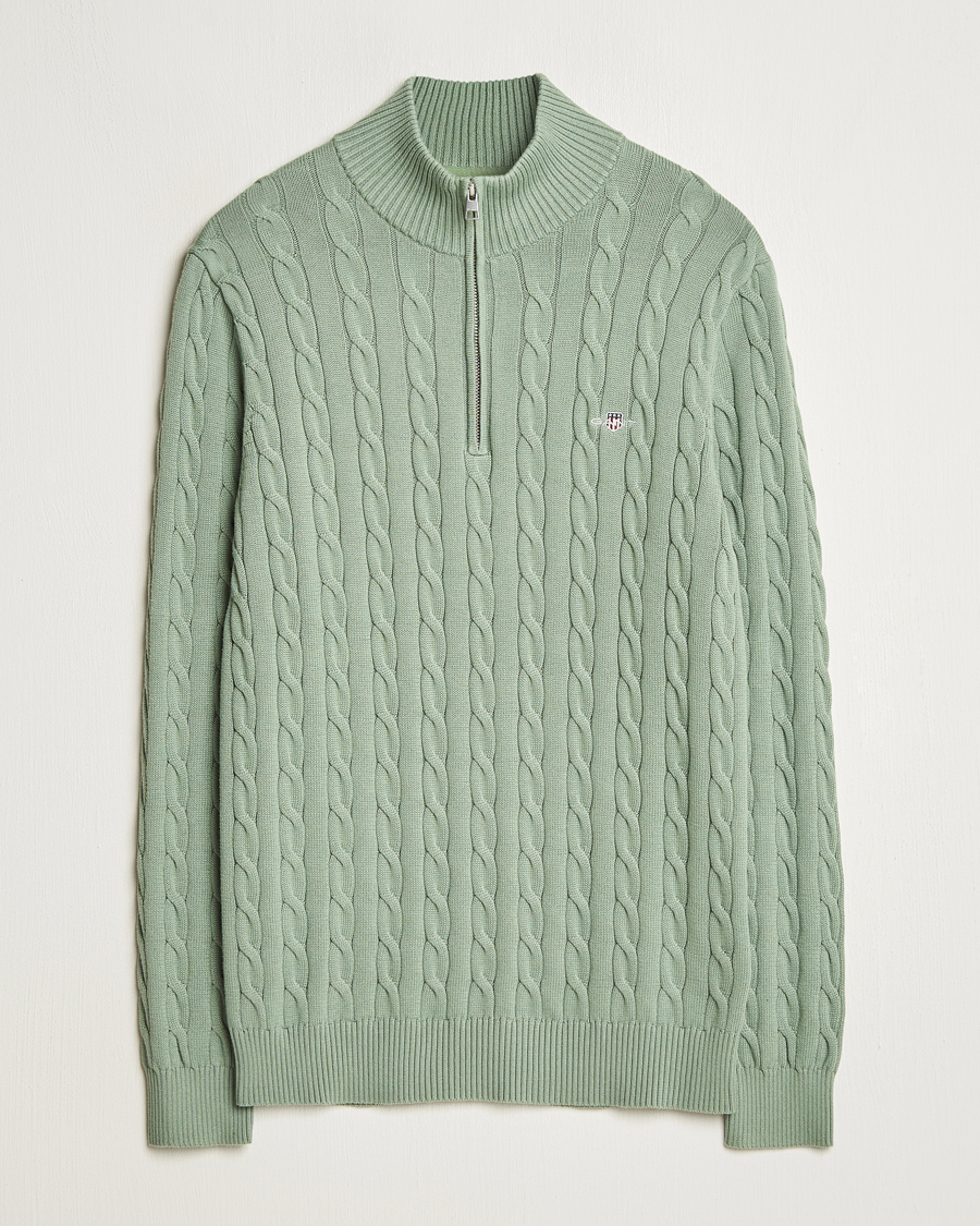 Herr | Tröjor | GANT | Cotton Cable Half Zip Kalamata Green