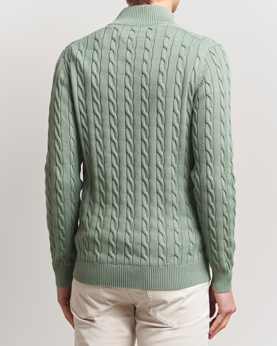 Herr | Tröjor | GANT | Cotton Cable Half Zip Kalamata Green