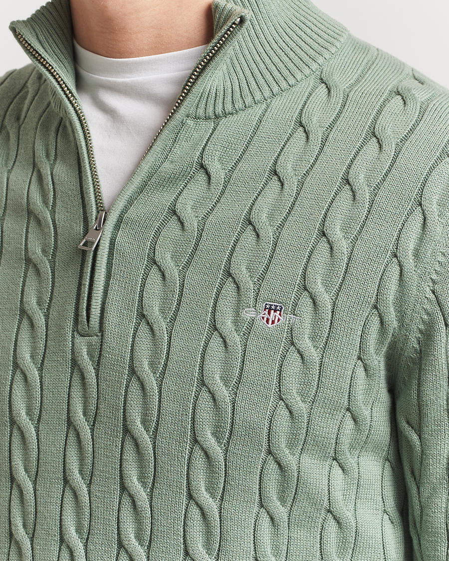 Herr | Tröjor | GANT | Cotton Cable Half Zip Kalamata Green