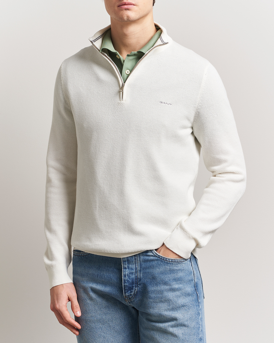 Herr | Tröjor | GANT | Cotton Pique Half Zip Eggshell
