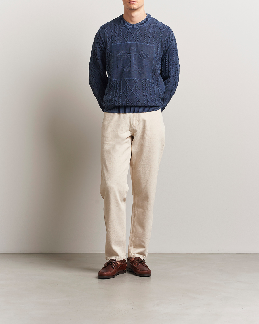Herr | Tröjor | GANT | Aran Cable Knitted Sweater Evening Blue