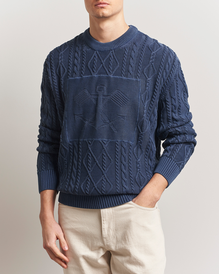 Herr | Tröjor | GANT | Aran Cable Knitted Sweater Evening Blue