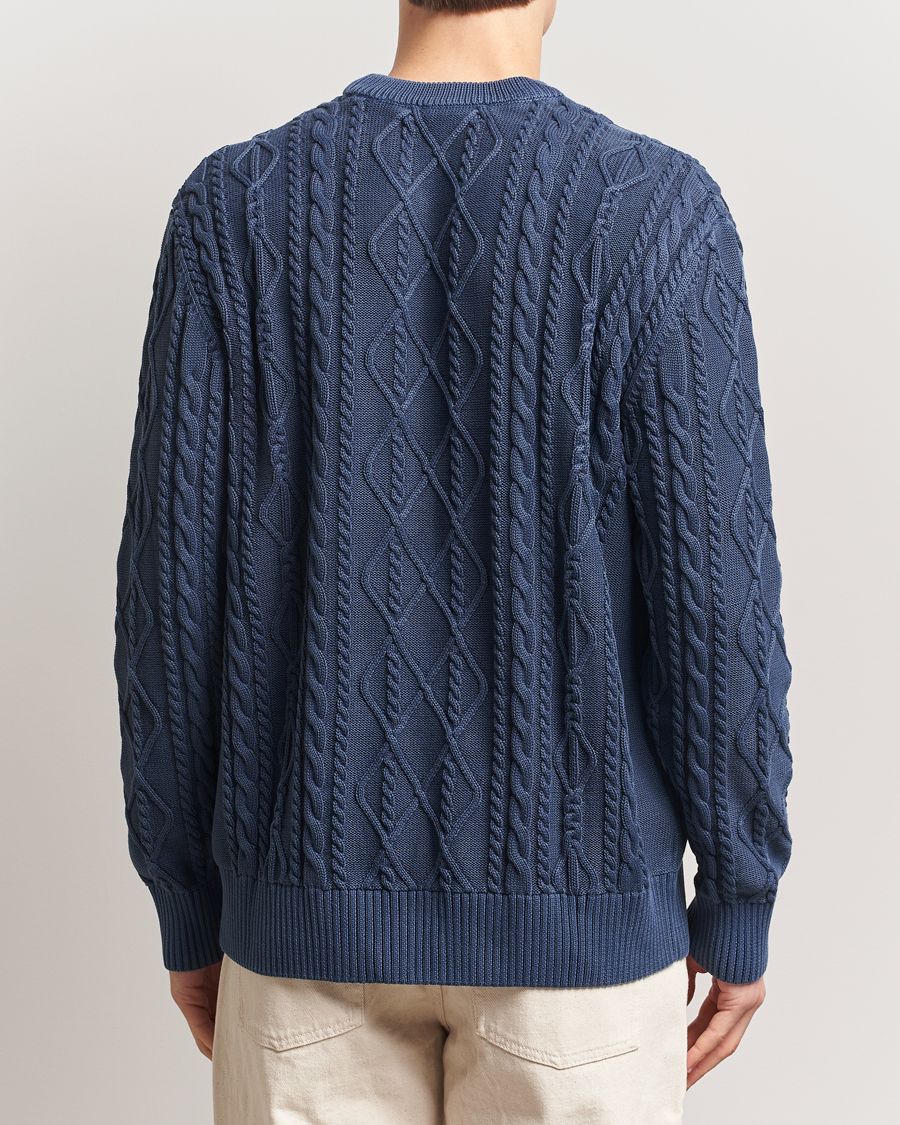 Herr | Tröjor | GANT | Aran Cable Knitted Sweater Evening Blue