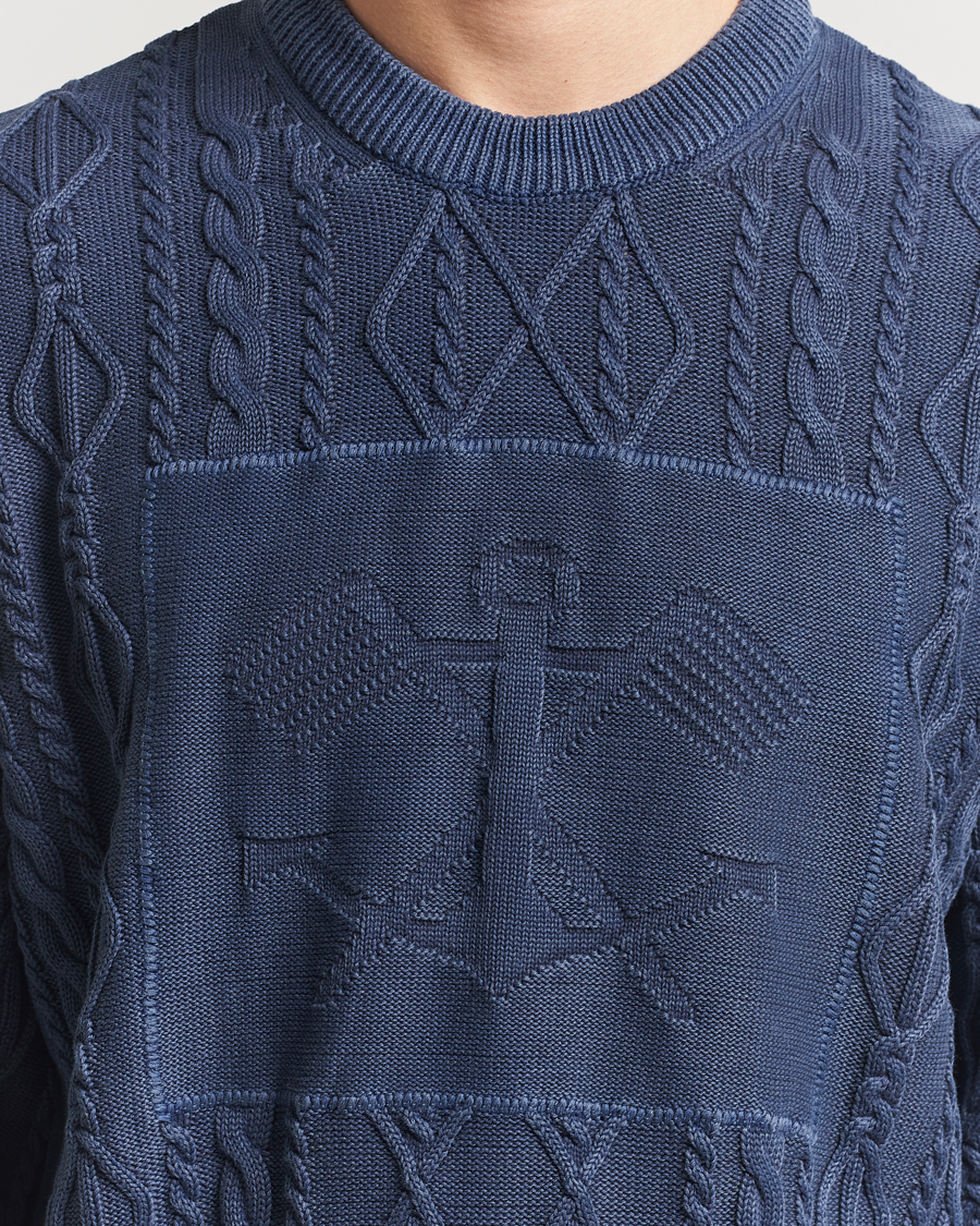 Herr | Tröjor | GANT | Aran Cable Knitted Sweater Evening Blue