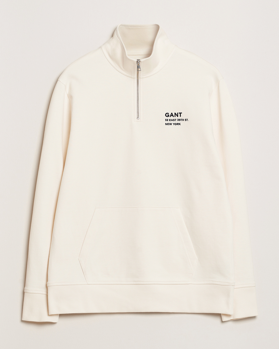 Herr | Tröjor | GANT | Script Graphic Half Zip Sweater Cream