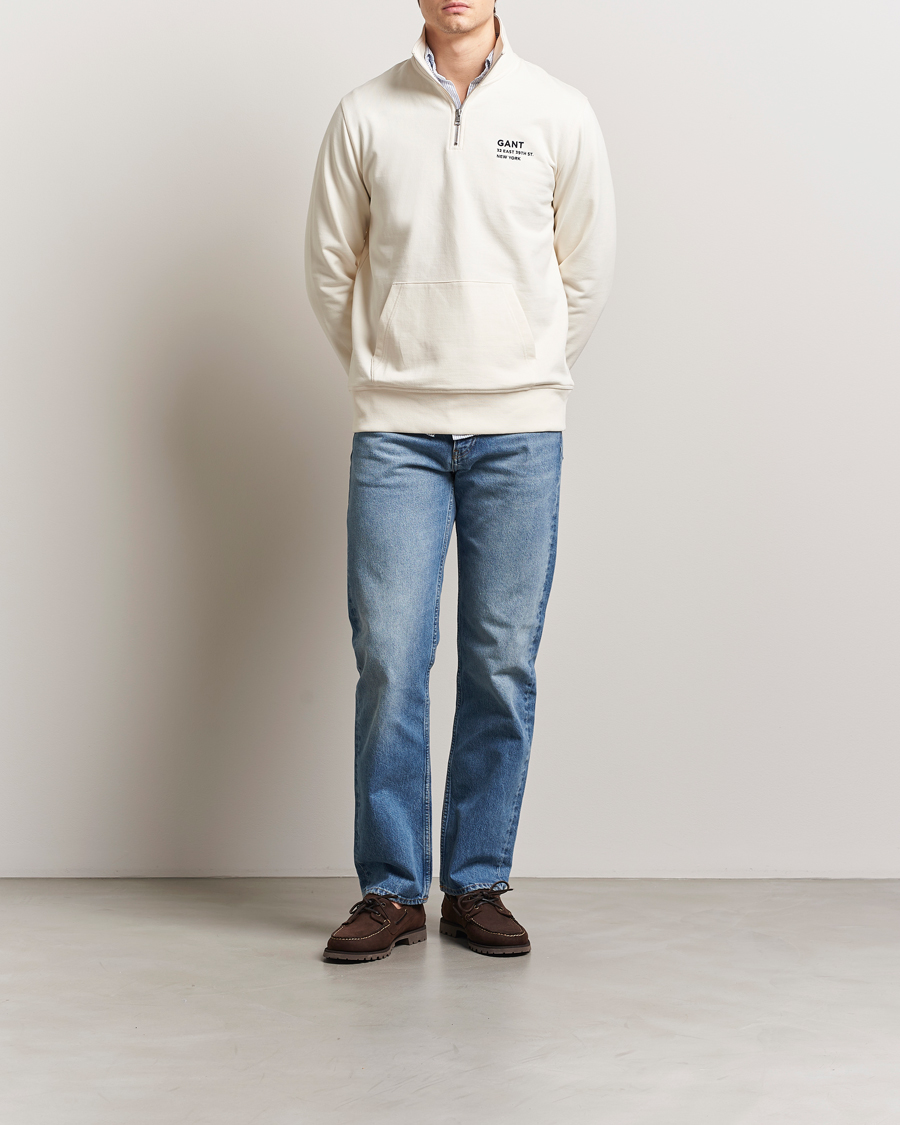 Herr | Tröjor | GANT | Script Graphic Half Zip Sweater Cream