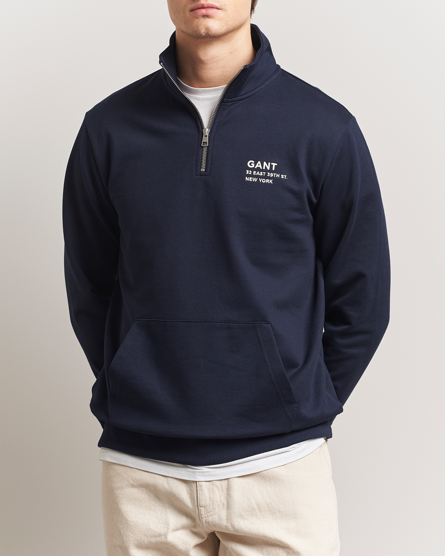 Herr | Tröjor | GANT | Script Graphic Half Zip Sweater Evening Blue