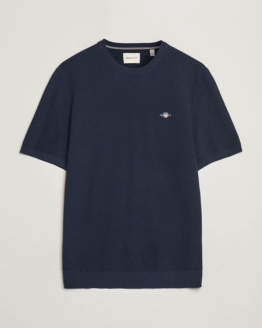 Herr | T-Shirts | GANT | Micro Textured Crew Neck T-shirt Evening Blue