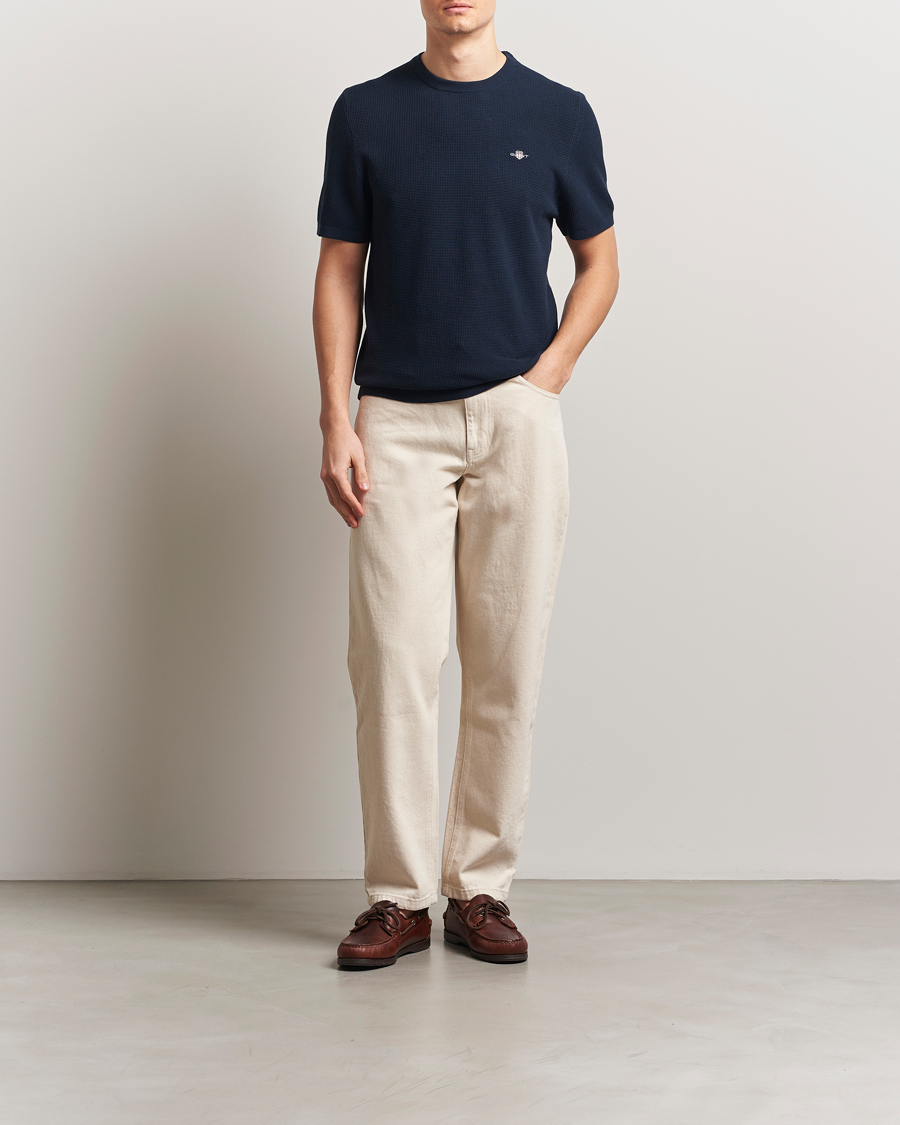 Herr | T-Shirts | GANT | Micro Textured Crew Neck T-shirt Evening Blue