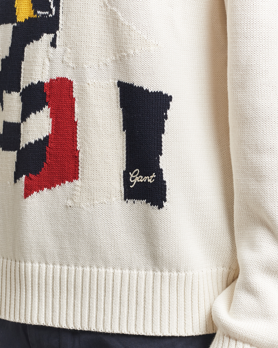 Herr | Tröjor | GANT | Flag Intarsia Knitted Sweater Eggshell