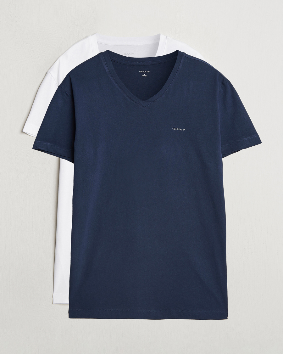 Herr | T-Shirts | GANT | 2-Pack V-Neck T-shirt Navy/White