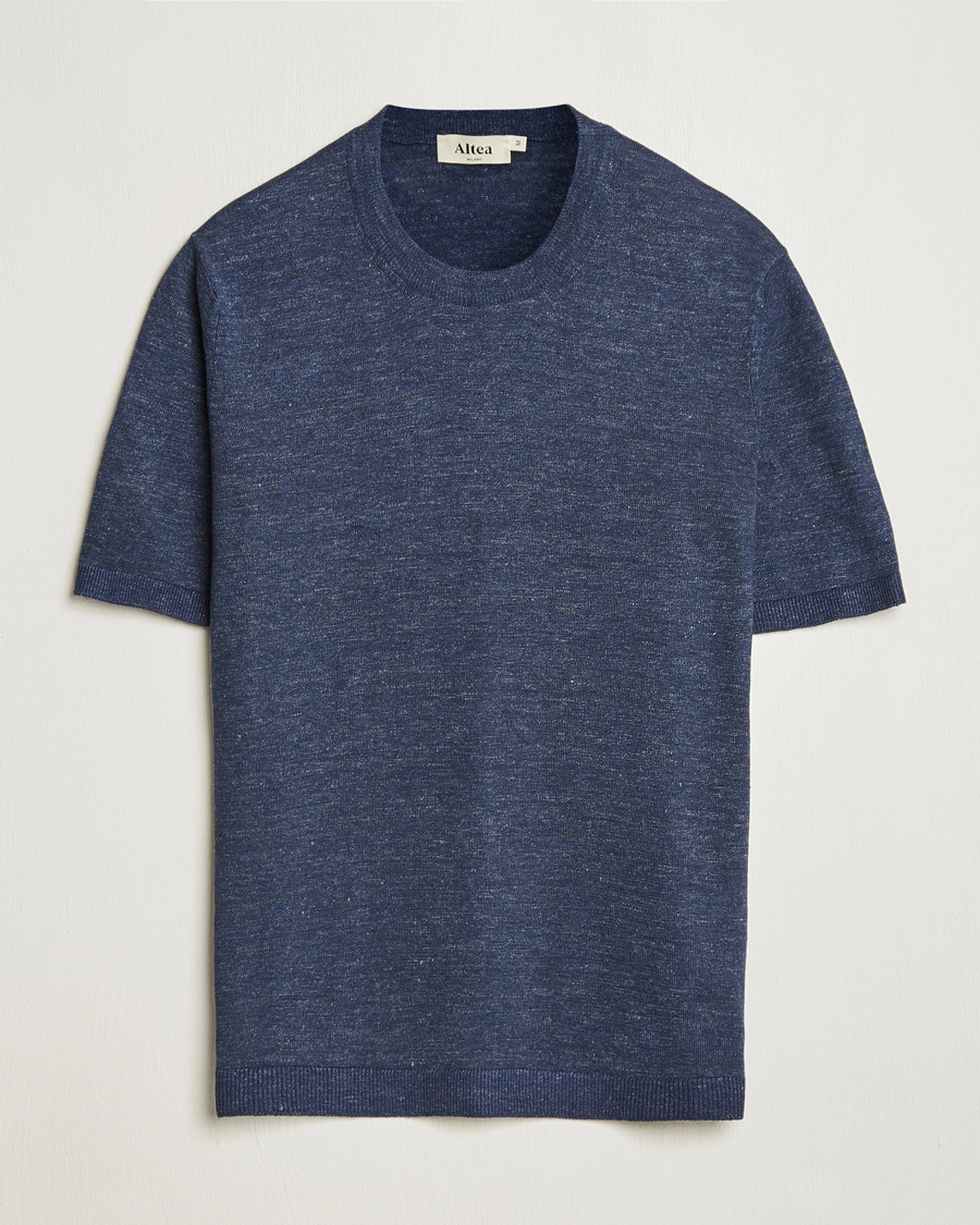 Herr | T-Shirts | Altea | Cotton/Linen Short Sleeve T-Shirt Navy