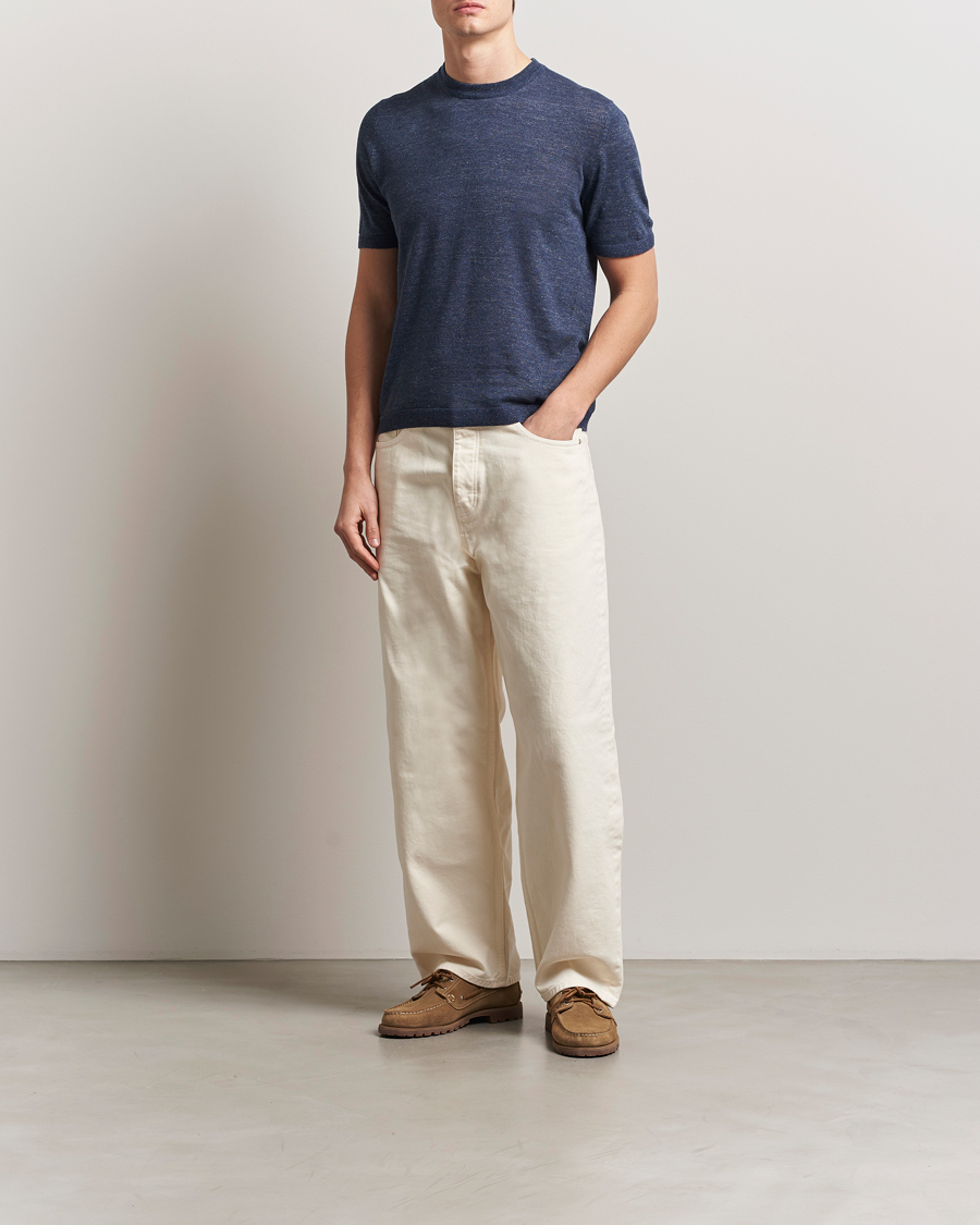 Herr | T-Shirts | Altea | Cotton/Linen Short Sleeve T-Shirt Navy