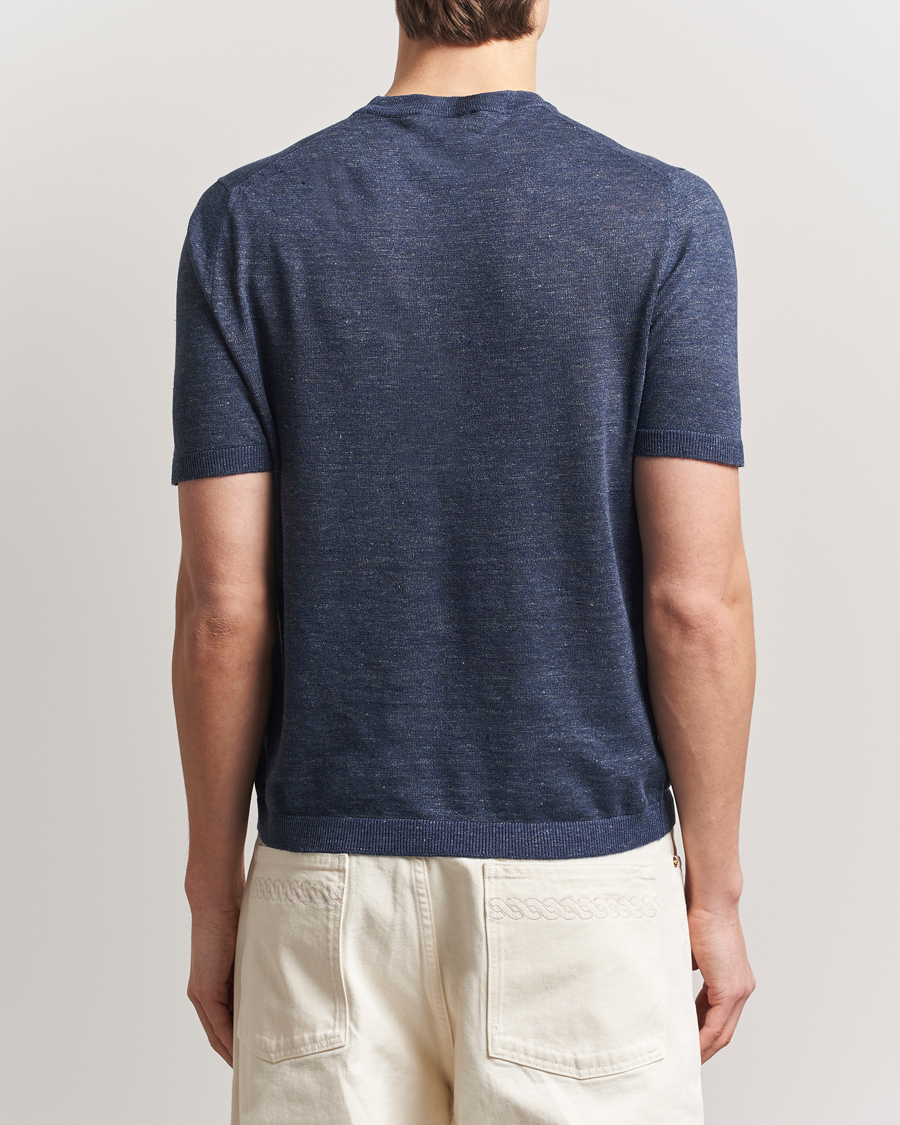 Herr | T-Shirts | Altea | Cotton/Linen Short Sleeve T-Shirt Navy