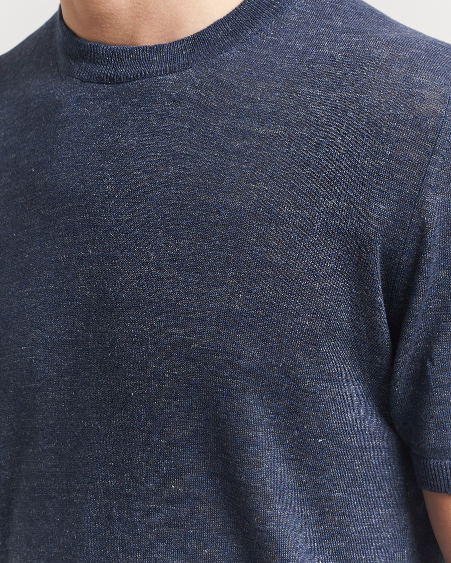 Herr | T-Shirts | Altea | Cotton/Linen Short Sleeve T-Shirt Navy
