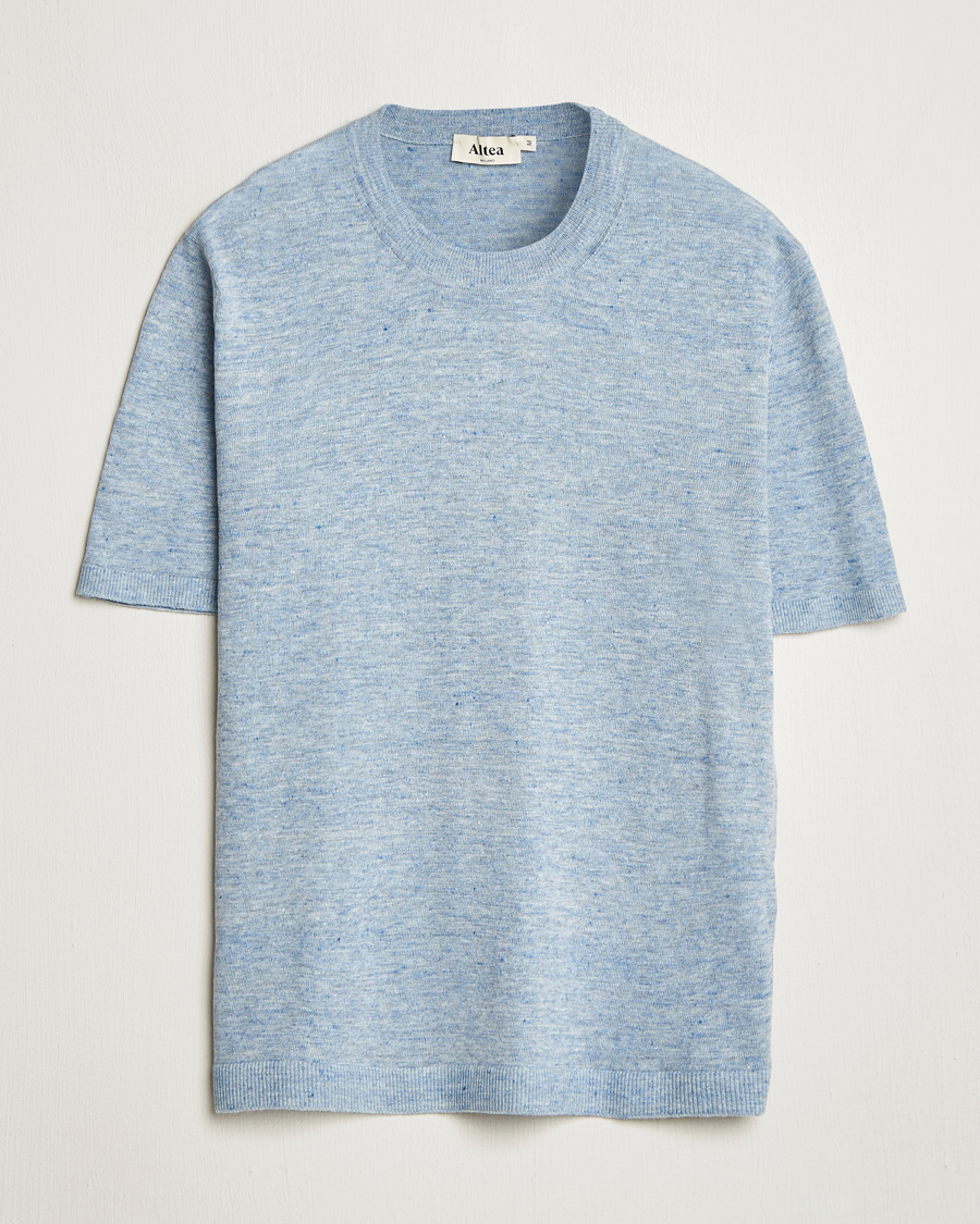 Herr | T-Shirts | Altea | Cotton/Linen Short Sleeve T-Shirt Light Blue