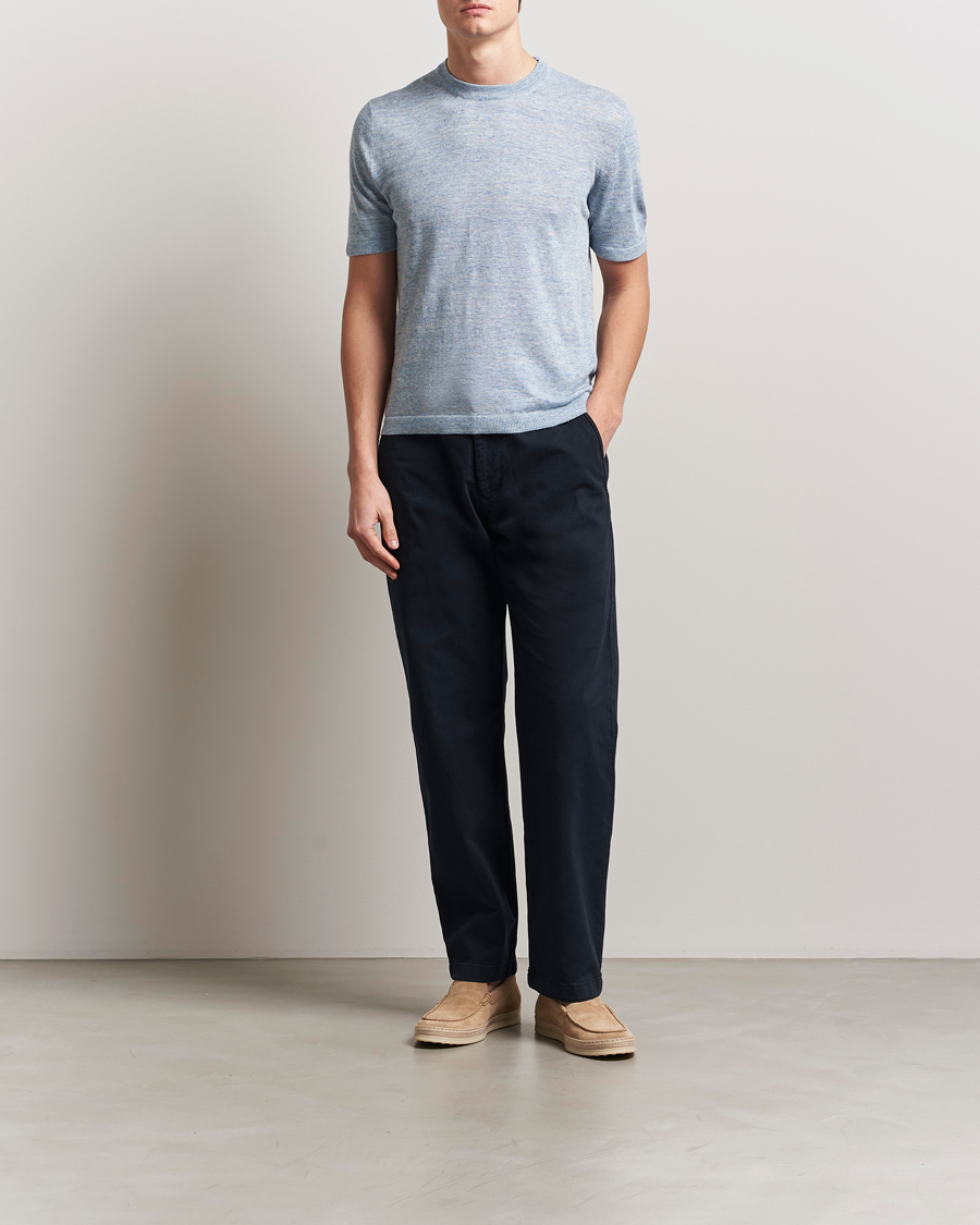 Herr | T-Shirts | Altea | Cotton/Linen Short Sleeve T-Shirt Light Blue