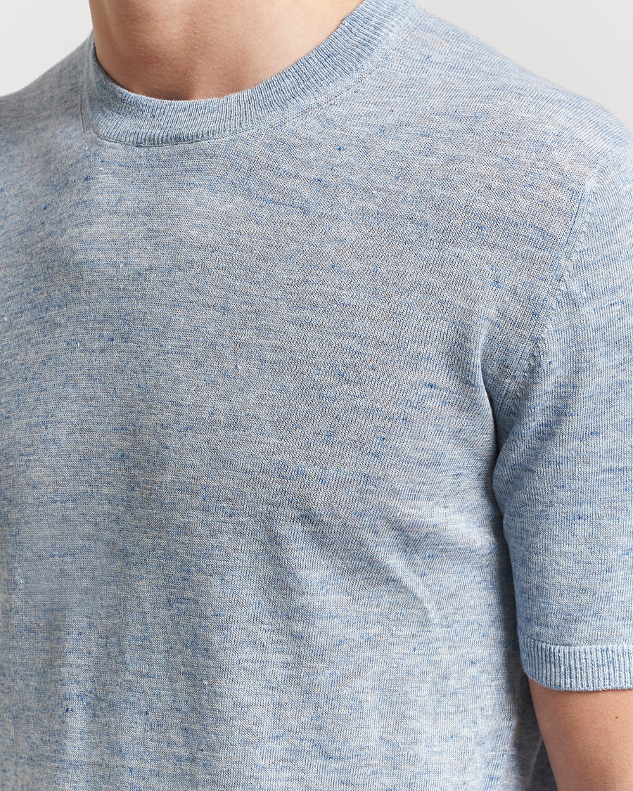 Herr | T-Shirts | Altea | Cotton/Linen Short Sleeve T-Shirt Light Blue