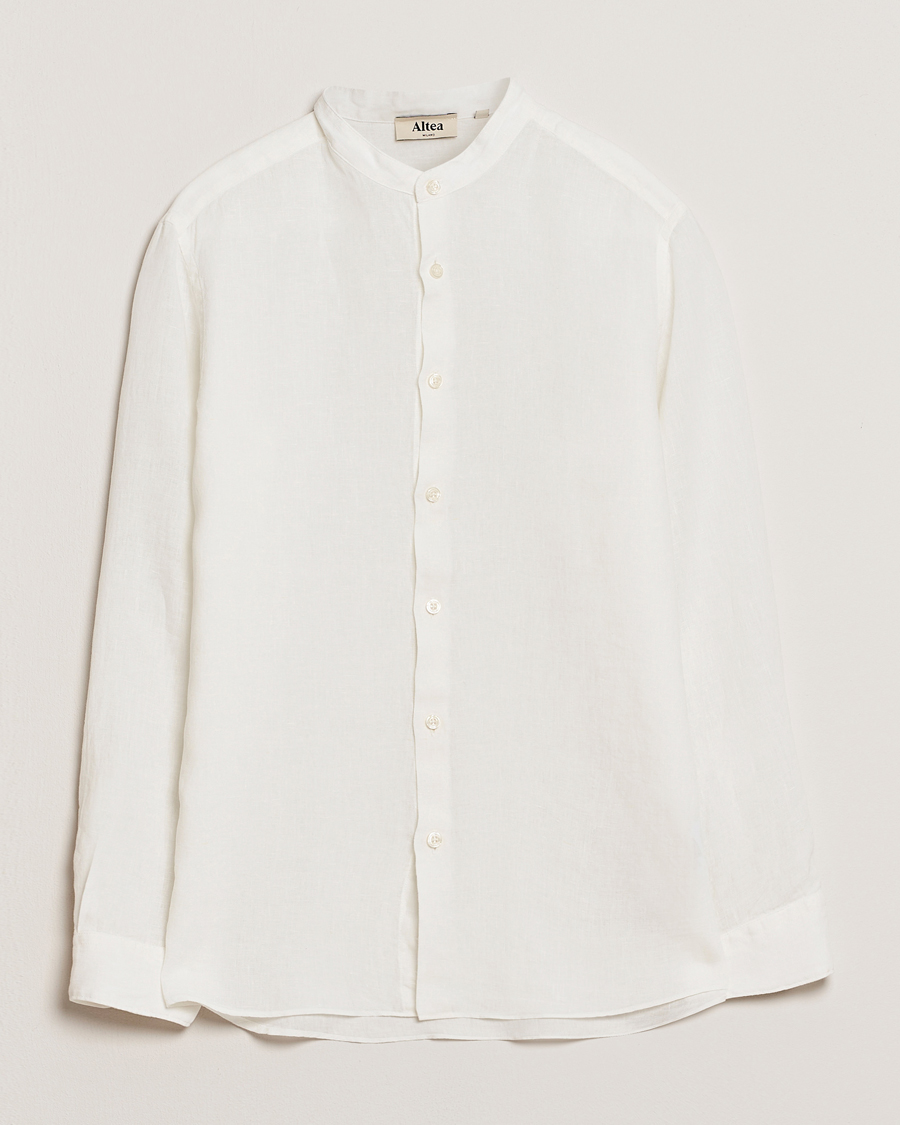 Herr | Skjortor | Altea | Linen Guru Collar Shirt White