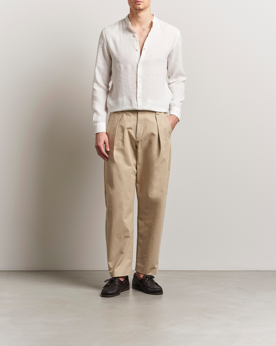Herr | Skjortor | Altea | Linen Guru Collar Shirt White