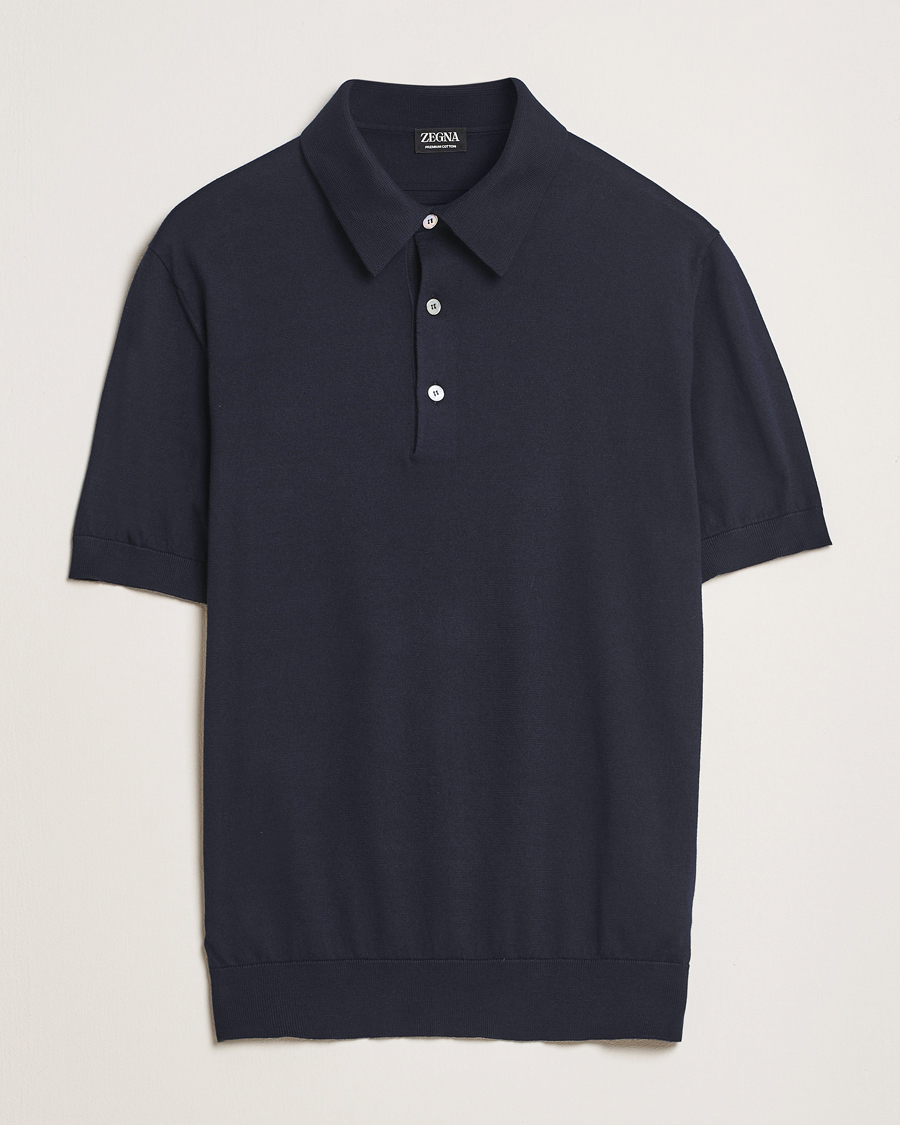 Herr | Tröjor | Zegna | Premium Cotton Knitted Polo Navy