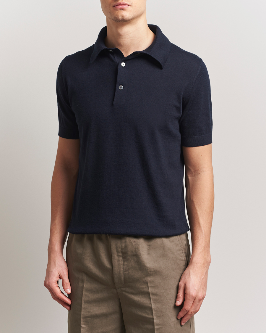 Herr | Tröjor | Zegna | Premium Cotton Knitted Polo Navy