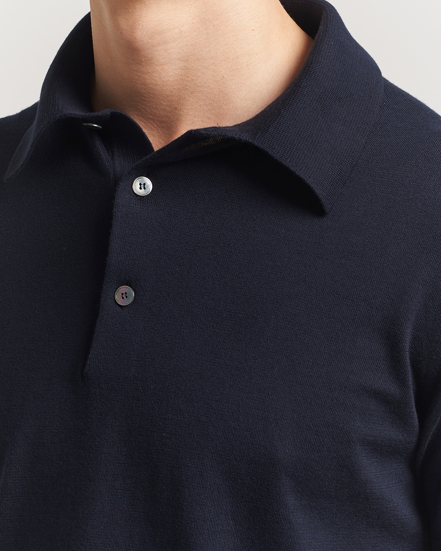 Herr | Tröjor | Zegna | Premium Cotton Knitted Polo Navy